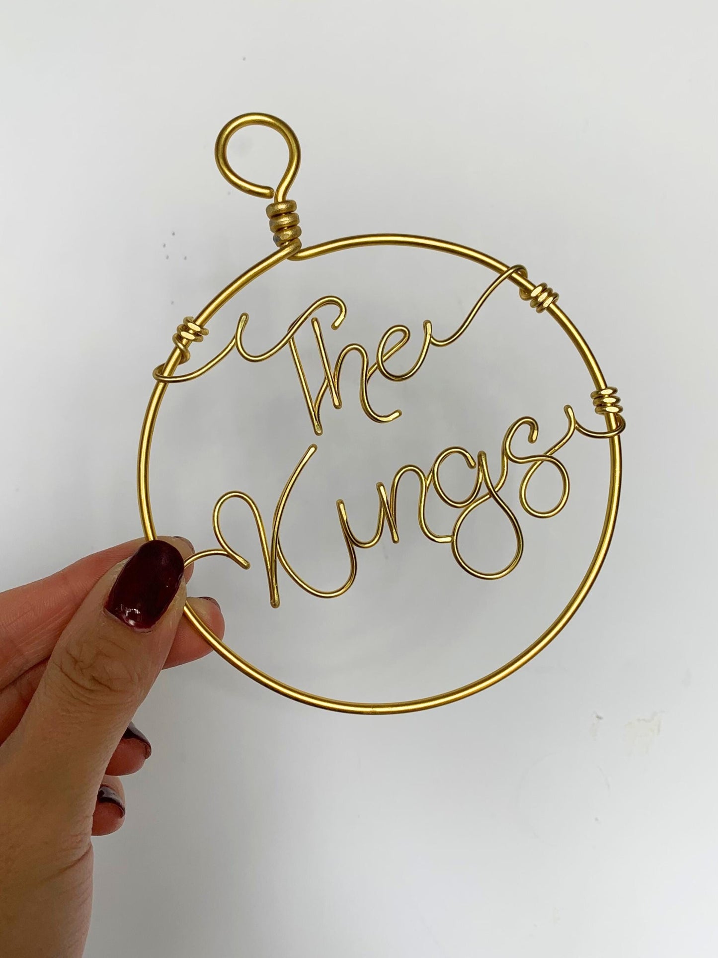 gold wire christmas decoration, handmade with newlywed couples name, wedding christmas gift