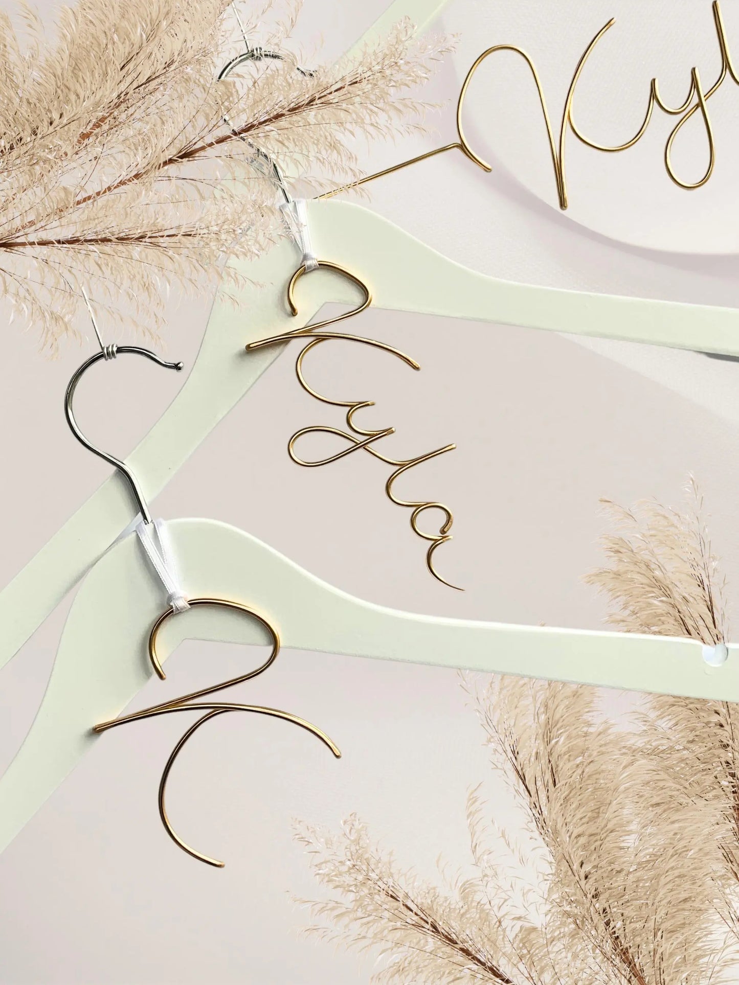 wire charms for wedding hangers, personalised with either full name or single letter