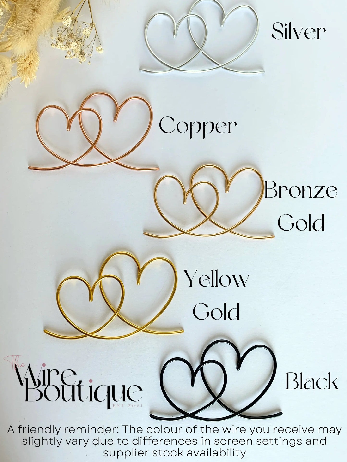 colours - silver, yellow gold, copper, bronze gold, or black