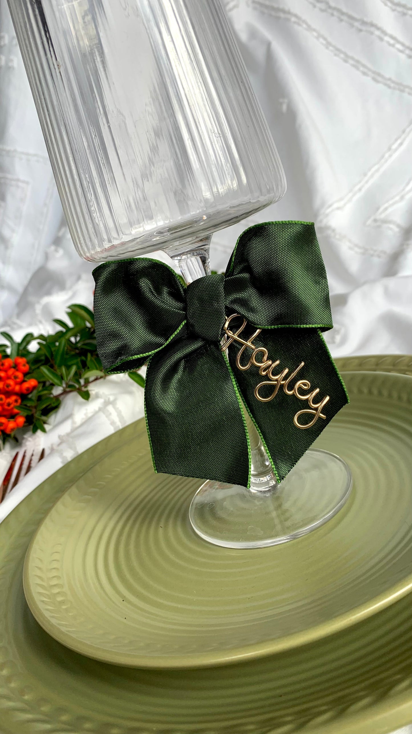 Festive Wine Glass Charms: Personalised Bows for Christmas Drinks (Copy) The Wire Boutique