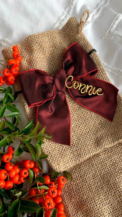 Stocking Name Tag: Personalised Bow for Christmas Decorations The Wire Boutique