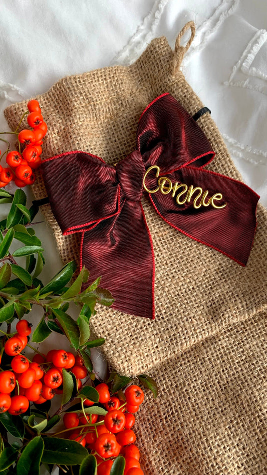 Stocking Name Tag: Personalised Bow for Christmas Decorations The Wire Boutique