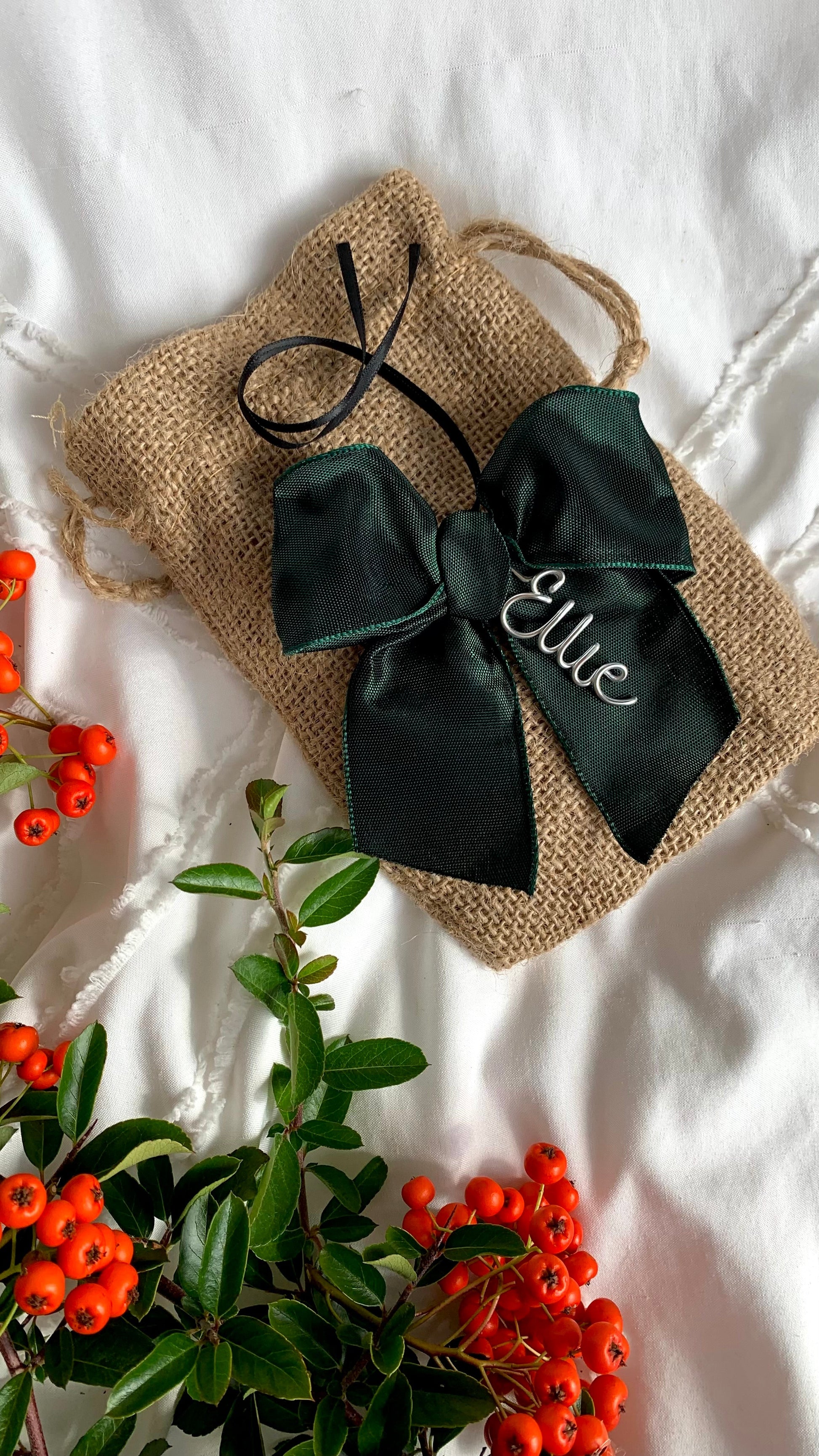 Stocking Name Tag: Personalised Bow for Christmas Decorations The Wire Boutique