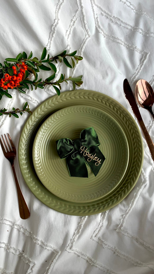 Personalised Bow for Christmas Table: Custom Place Setting Ribbon The Wire Boutique