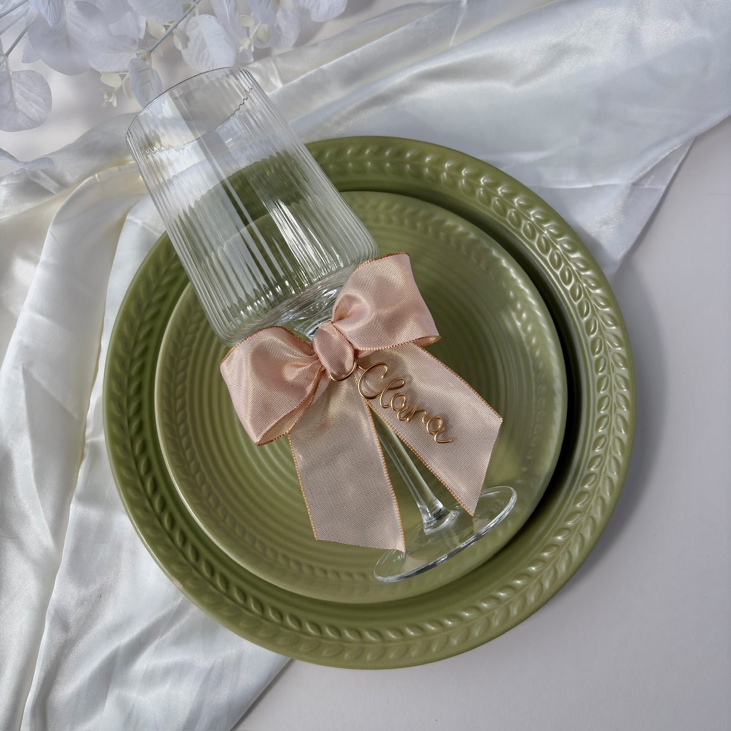 Personalised Bow Charm | Wine Glasses | Place setting