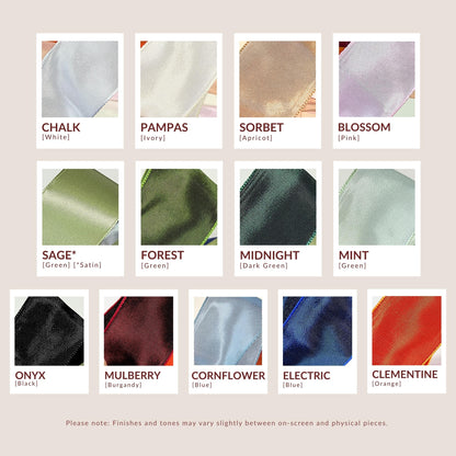 Color swatch chart with various fabric color options on a beige background