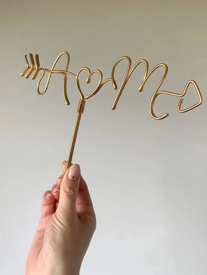bronze gold arrow cake topper, custom made for wedding, anniversary or engagement celebrations