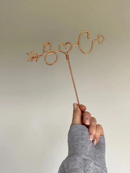 small arrow cake topper, personalised and handmade with copper wire