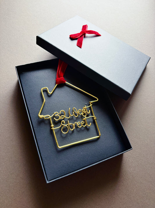 new home personalised christmas bauble with first home address