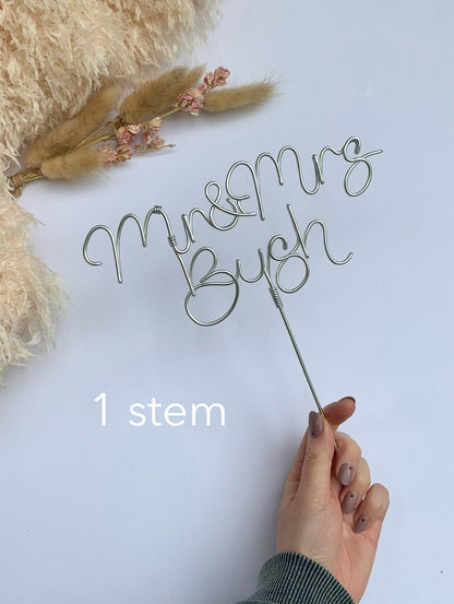 silver wire wedding cake topper, in one stem variant
