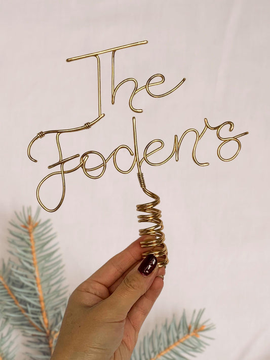 wire family name tree topper, handmade custom tree decoration personalised 